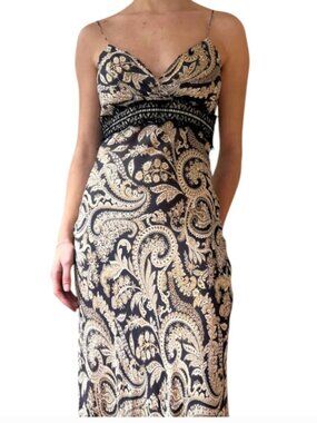 Vtg 2000s Badgley Mischka Paisley Maxi Slip Dress & Matching Scarf - Sz 4